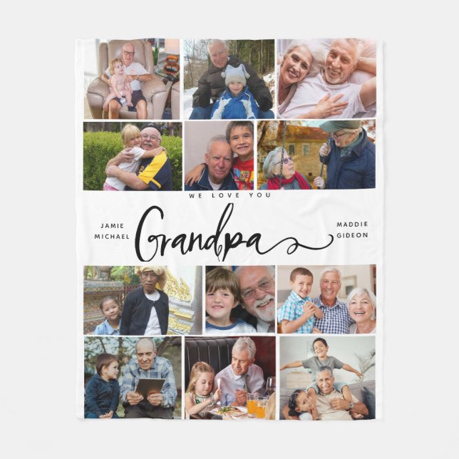 We Love You Grandpa | Heart Photo Collage  Fleece Blanket (Front)