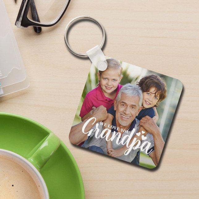 We Love You Grandpa Hearts Photo Keepsake Keychain (Creator Uploaded)