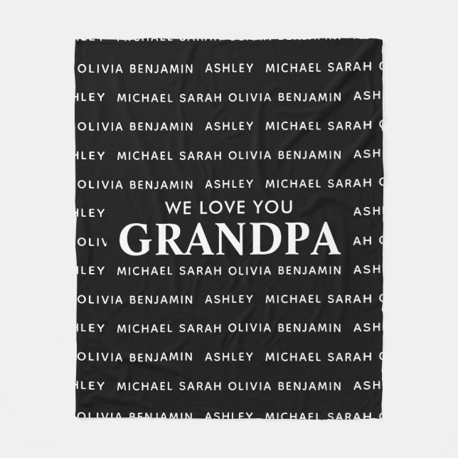 We Love You Grandpa Personalized Kids Names Fleece Blanket (Front)