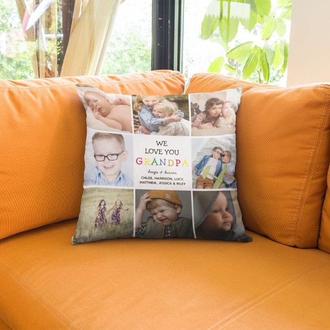 "We Love You" Grandpa Photo Collage Keepsake Throw Pillow (Creator Uploaded)