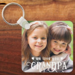 We Love You Grandpa Photo Custom Color Keychain<br><div class="desc">Create a special photo keychain gift for a wonderful grandfather featuring 1 or 2 pictures (one on each side) and WE LOVE YOU GRANDPA in a modern, fancy calligraphy typography accented with hearts in your choice of colors to accent your picture. Wonderful gift from his grandchild or grandkids for Grandparent's...</div>