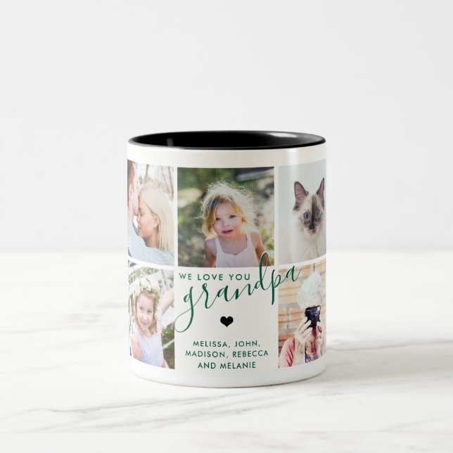 We love You Grandpa | Photo Gift Dark Green Two-Tone Coffee Mug (Center)