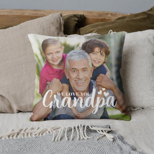 We Love You Grandpa Photo Hearts Script Throw Pillow