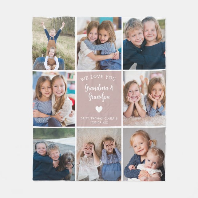 We Love You Grandparents Photo Collage Modern Fleece Blanket (Front)