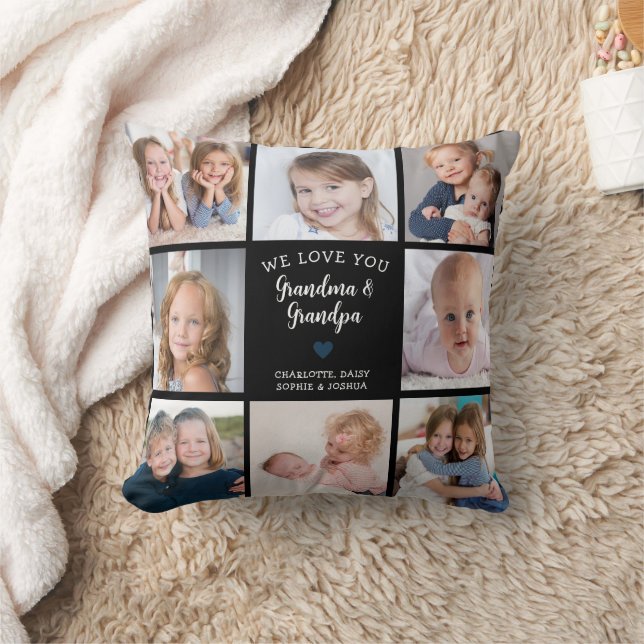 We Love You Grandparents Photo Collage Modern Throw Pillow (Blanket)