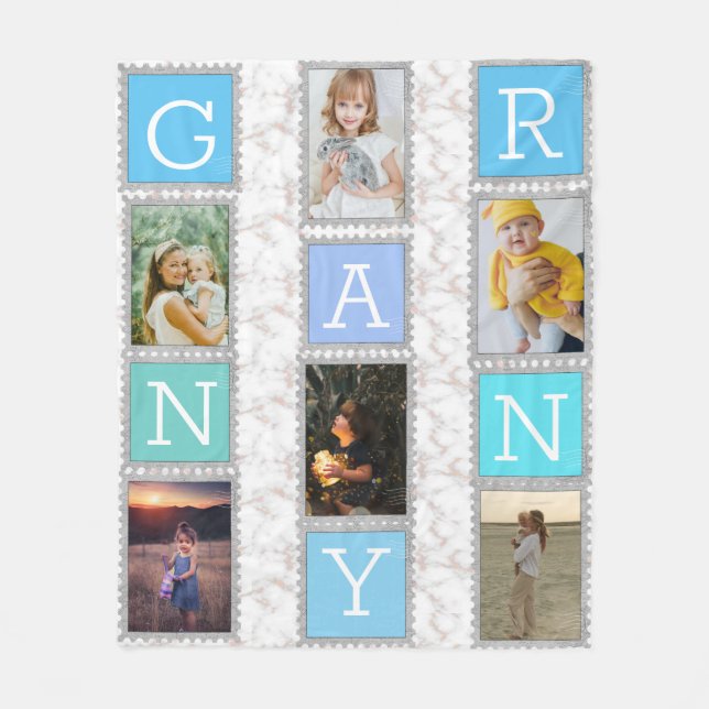 We Love You Granny 6 Six Photo Collage Grandma Fleece Blanket (Front)