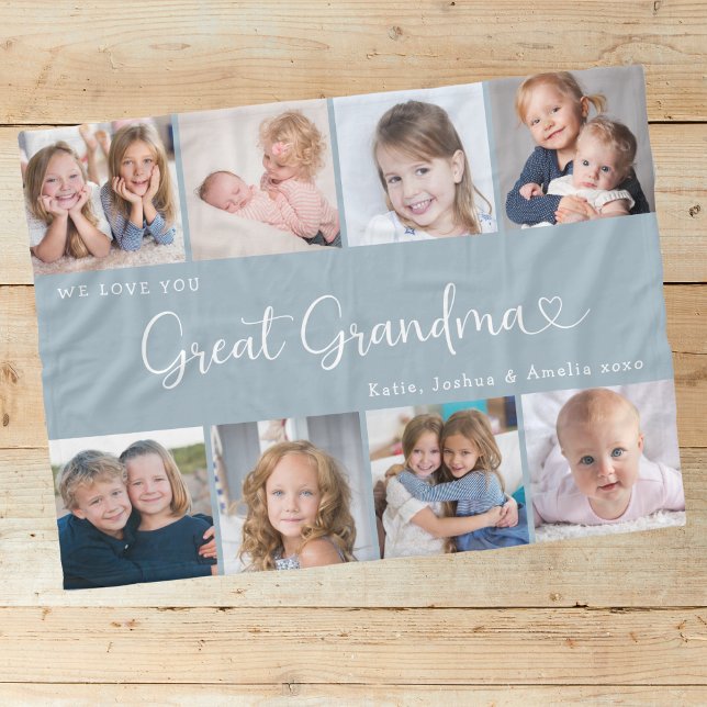 We Love You Great Grandma Photo Collage Heart Fleece Blanket (Creator Uploaded)