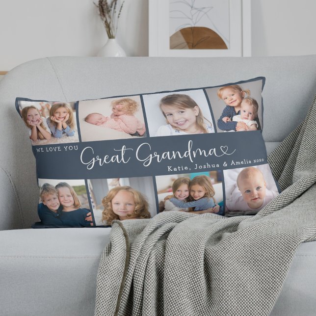 We Love You Great Grandma Photo Collage Heart Lumbar Pillow (Creator Uploaded)