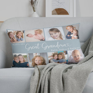 We Love You Great Grandma Photo Collage Heart Lumbar Pillow