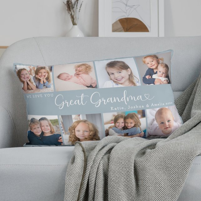 We Love You Great Grandma Photo Collage Heart Lumbar Pillow (Creator Uploaded)