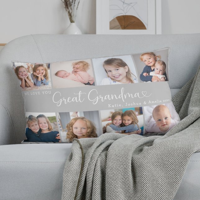 We Love You Great Grandma Photo Collage Heart Lumbar Pillow (Creator Uploaded)