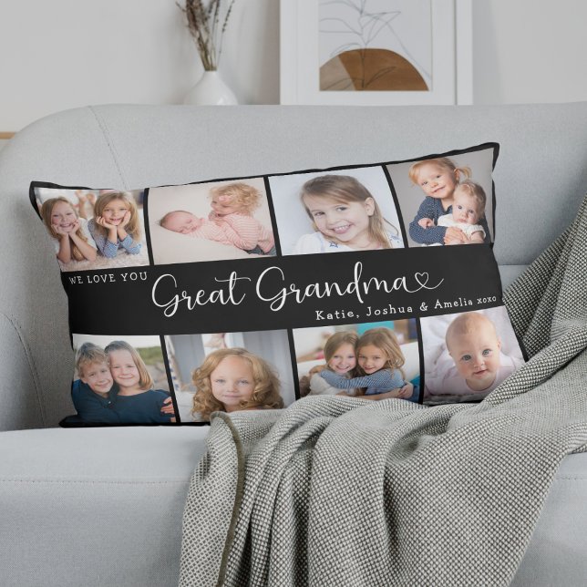 We Love You Great Grandma Photo Collage Heart Lumbar Pillow (Creator Uploaded)