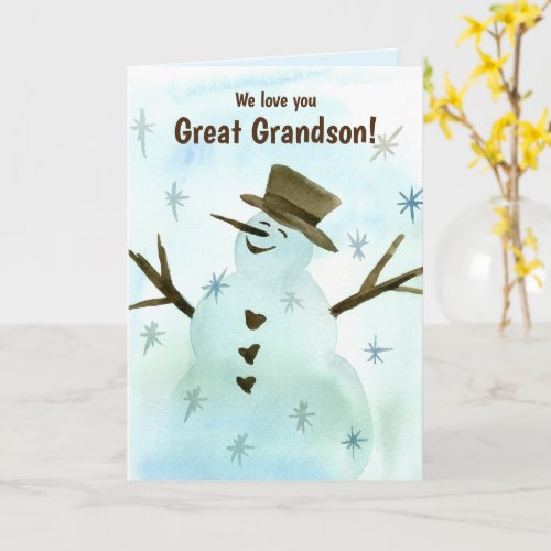 We Love You Great Grandson Christmas Snowman Card