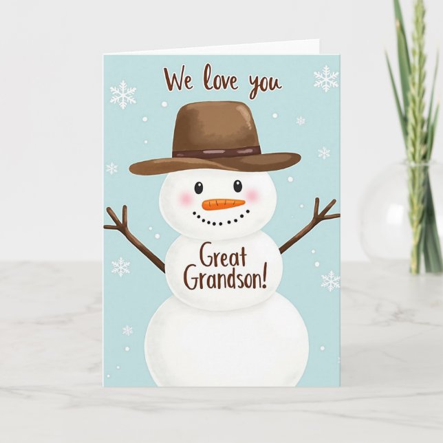 We Love You Great Grandson Snowman Card (Front)