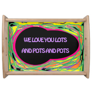 we love you lots message in stripes pastels serving tray