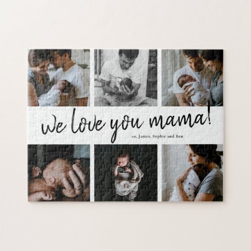 We Love You Mama Modern 6 Photo Collage Mothers Jigsaw Puzzle