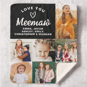 We Love You Meemaw Family Modern Photo Collage Sherpa Blanket