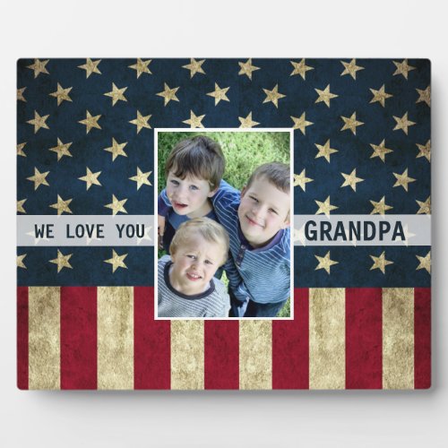 We Love You Military Grandpa American Flag Photo   Plaque
