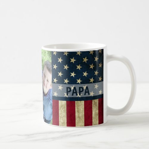 We Love You Military Papa American Flag Photo   Coffee Mug