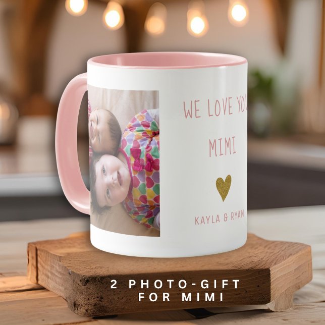 We Love You Mimi 2 Photo Collage Grandma Pink Mug (We Love You Mimi 2 Photo Collage Grandma Pink Mug)
