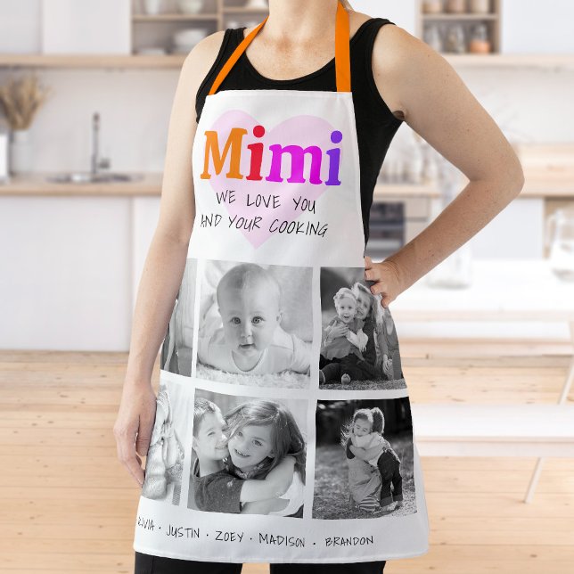 We Love You Mimi Colorful Rainbow 6 Photo Collage Apron (Creator Uploaded)