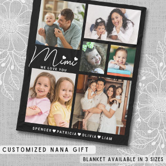 We Love You Mimi Grandkids Names 6 Photo Collage Fleece Blanket
