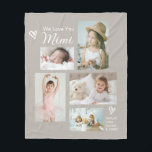 We Love You Mimi Grandkids Photo Collage Keepsake Fleece Blanket<br><div class="desc">Simple and so sweet and thoughtful, this custom blanket says "We Love you Mimi" in trendy modern typefaces along with the children's names. A stylishly arrange collage that includes 5 of your chosen photos makes a wonderful keepsake to treasure through the years. Handdrawn doodle hearts accent the design to add...</div>