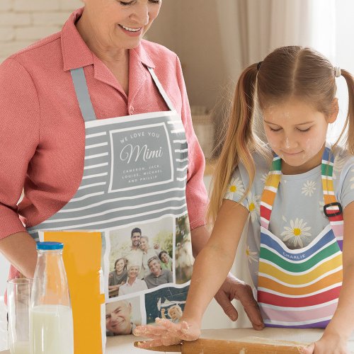 WE LOVE YOU MIMI  Photo Collage Dusty Gray Blue Apron