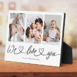 We Love You Modern Heart Script Photo Collage Plaque<br><div class="desc">We Love You! Great custom photo gift for grandparents, Valentine's Day, Mother's or Father's Day, or the Holidays: This modern photo plaque is easy to customize with your 3 favorite photos. The text below can be personalized to read the name of the child or family members as well another possible...</div>