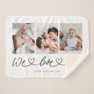 We Love You Modern Heart Script Photo Collage Sherpa Blanket