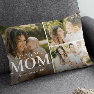 We Love You Mom 3 Photo Collage Lumbar Pillow