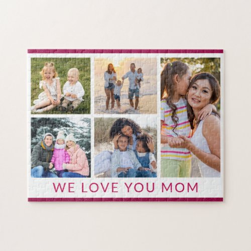 We Love You Mom 5 Photo Collage Pink Glitter Jigsaw Puzzle
