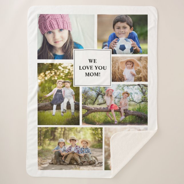 We Love You Mom 7 Photo Child Family Sherpa Blanket (Front)