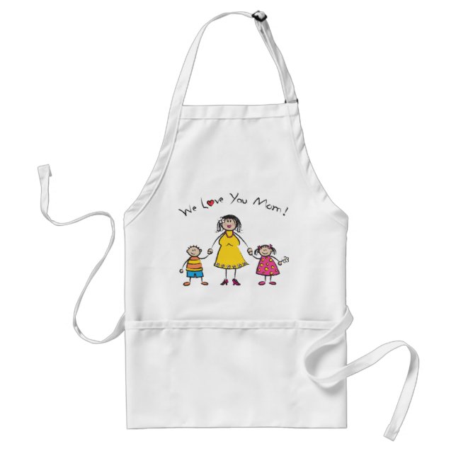 We Love You Mom Cartoon Family Happy Mother's Day Adult Apron (Front)