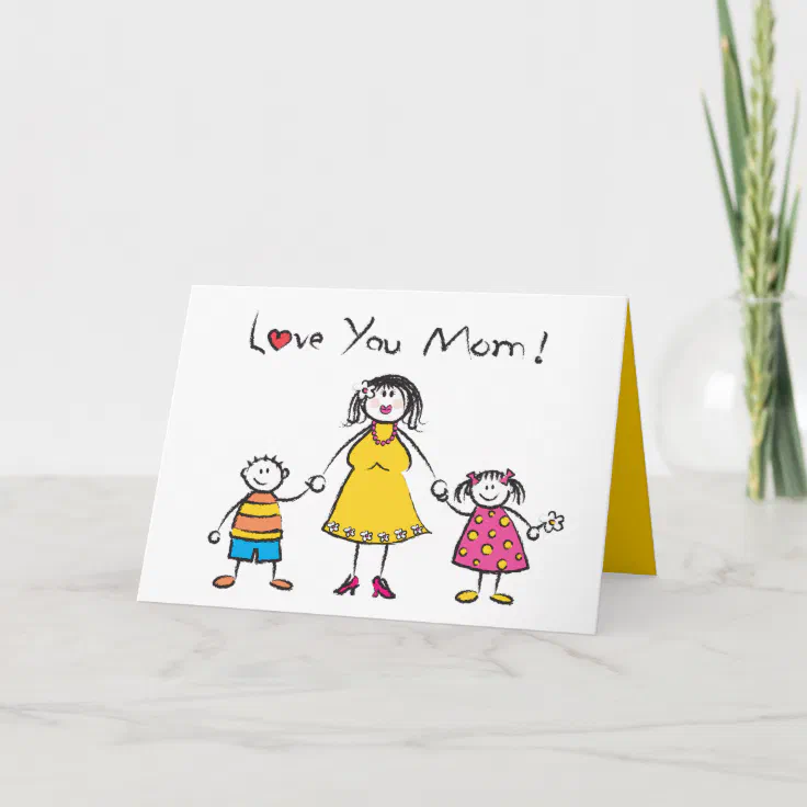 We Love You Mom Cartoon Family Happy Mother's Day Card | Zazzle
