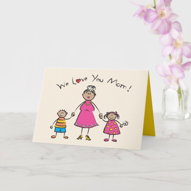 We Love You Mom Cartoon Family Happy Mother's Day Card (Orchid)