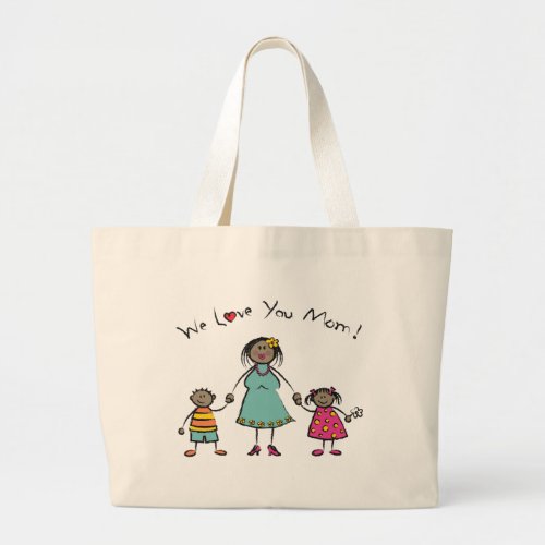 We Love You Mom Cartoon Family Happy Mothers Day Large Tote Bag