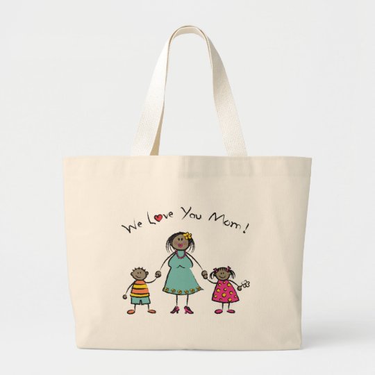 We Love You Mom Cartoon Family Happy Mother's Day Large Tote Bag | Zazzle