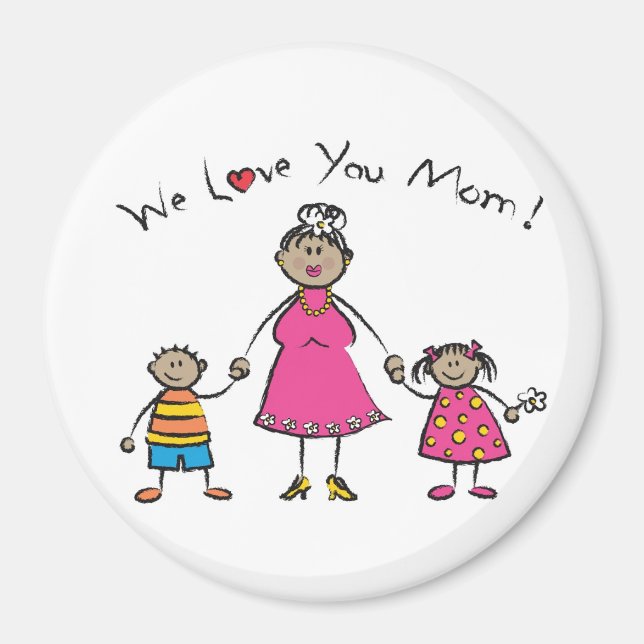 We Love You Mom Cartoon Family Happy Mother's Day Magnet (Front)