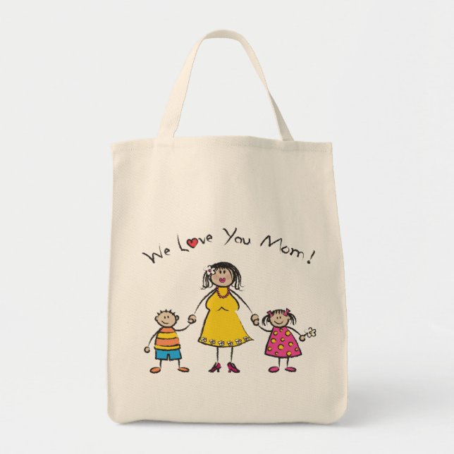 We Love You Mom Cartoon Family Happy Mother's Day Tote Bag (Front)