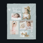 We Love You Mom Children Photo Collage Keepsake Fleece Blanket<br><div class="desc">Simple and so sweet and thoughtful, this custom blanket says "We Love you Mom" in trendy modern typefaces along with the children's names. A stylishly arrange collage that includes 5 of your chosen photos makes a wonderful keepsake to treasure through the years. Handdrawn doodle hearts accent the design to add...</div>