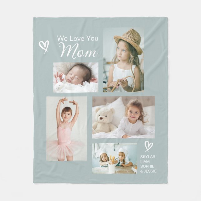 We Love You Mom Children Photo Collage Keepsake Fleece Blanket (Front)