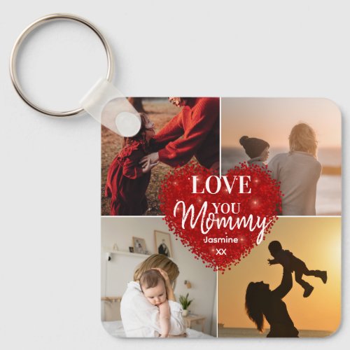 We Love You Mom Custom Mothers Day 3 Photo Collage Keychain