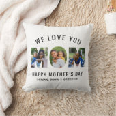 We Love You Mom Custom Mothers Day 3 Photo Collage Throw Pillow (Blanket)