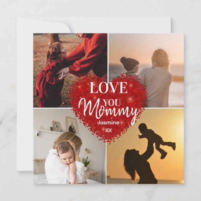We Love You Mom Custom Mothers Day 5 Photo Collage Holiday Card (Front)