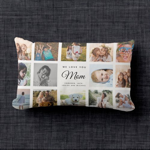 We Love You Mom Custom Photo Collage Modern Cute Lumbar Pillow