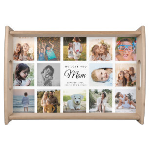 We Love You Mom Custom Photo Collage Modern Cute Serving Tray