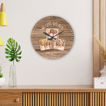 WE LOVE YOU MOM Custom Photo Collage Mothers Day Large Clock<br><div class="desc">Modern 3 photo collage clock with a customizable message now reading WE LOVE YOU MOM, with 3 frames favorite pictures underneath on a rustic farmhouse style (printed) background. Make it your own by adding your names and year below. Unique and personal keepsake gift for the best mom ever for Christmas...</div>