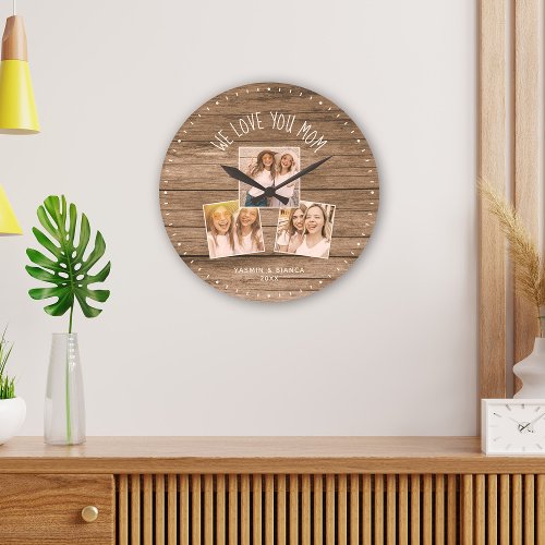 WE LOVE YOU MOM Custom Photo Collage Mothers Day Large Clock