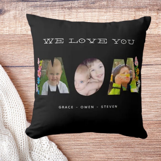 We Love You Mom! Daisy Butterfly Photo & Name  Throw Pillow (Creator Uploaded)